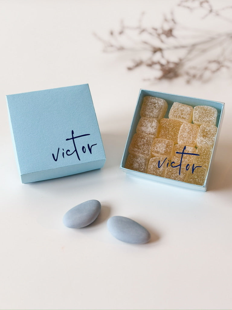 Dekseldoosje in hemelsblauw voor doopsuiker - Atelier D