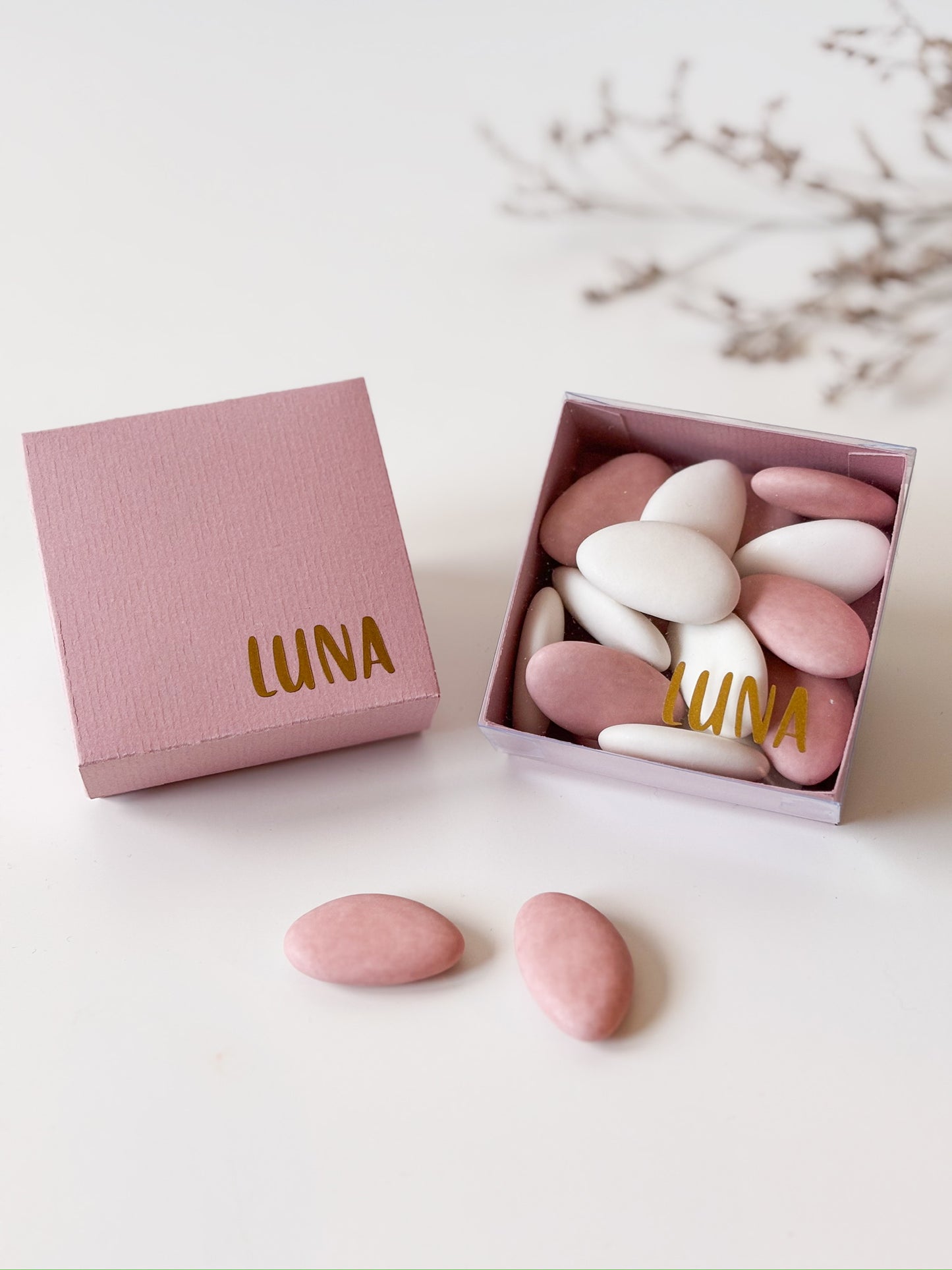 Dekseldoosje in oud roze voor doopsuiker - Atelier D