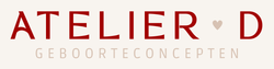 Het logo van Atelier D. Bedrijf dat doopsuiker en geboorteconcepten aanbiedt.