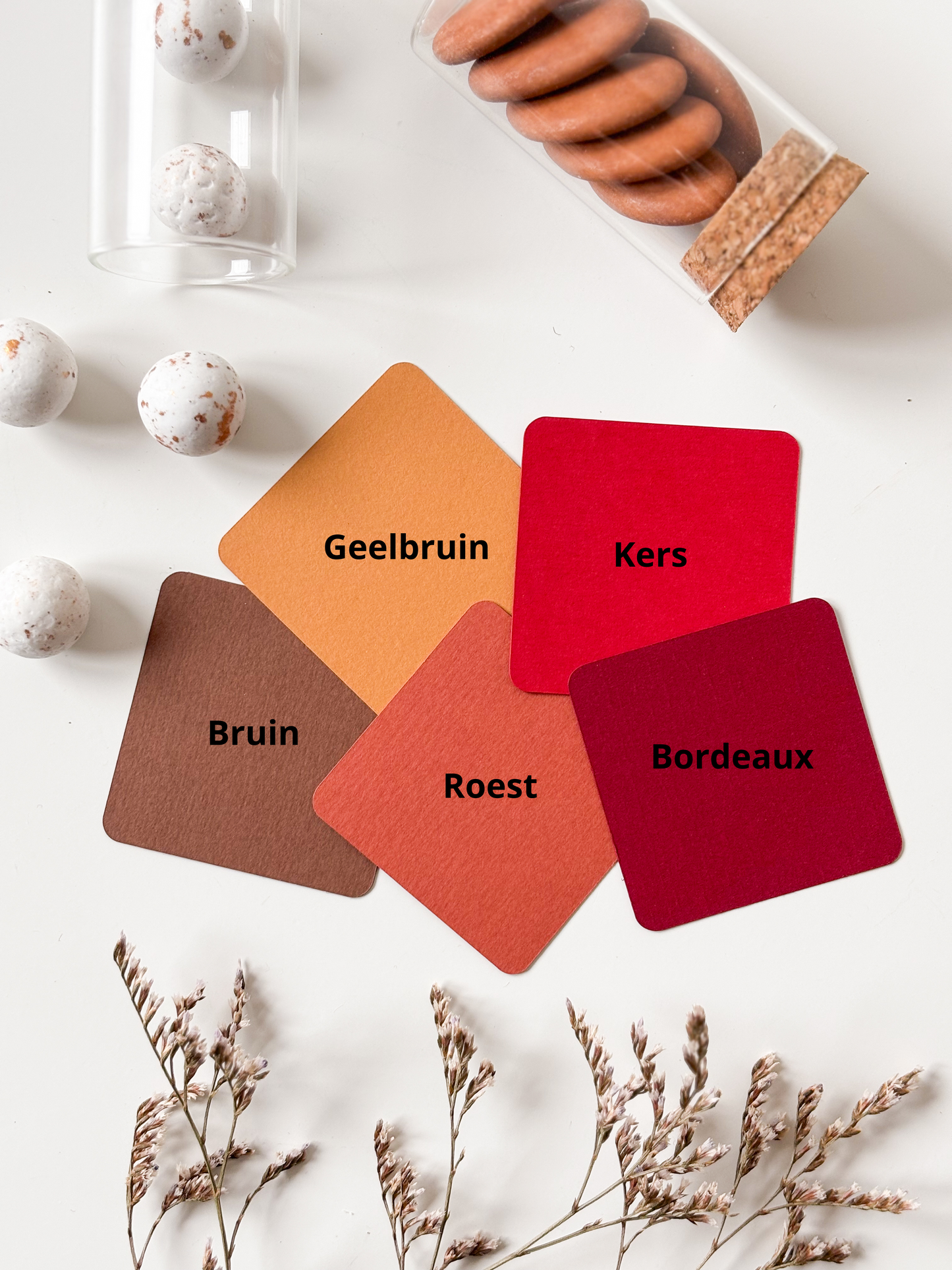 Staalkaartjes in bruine tinten voor doosjes voor doopsuiker - Atelier D