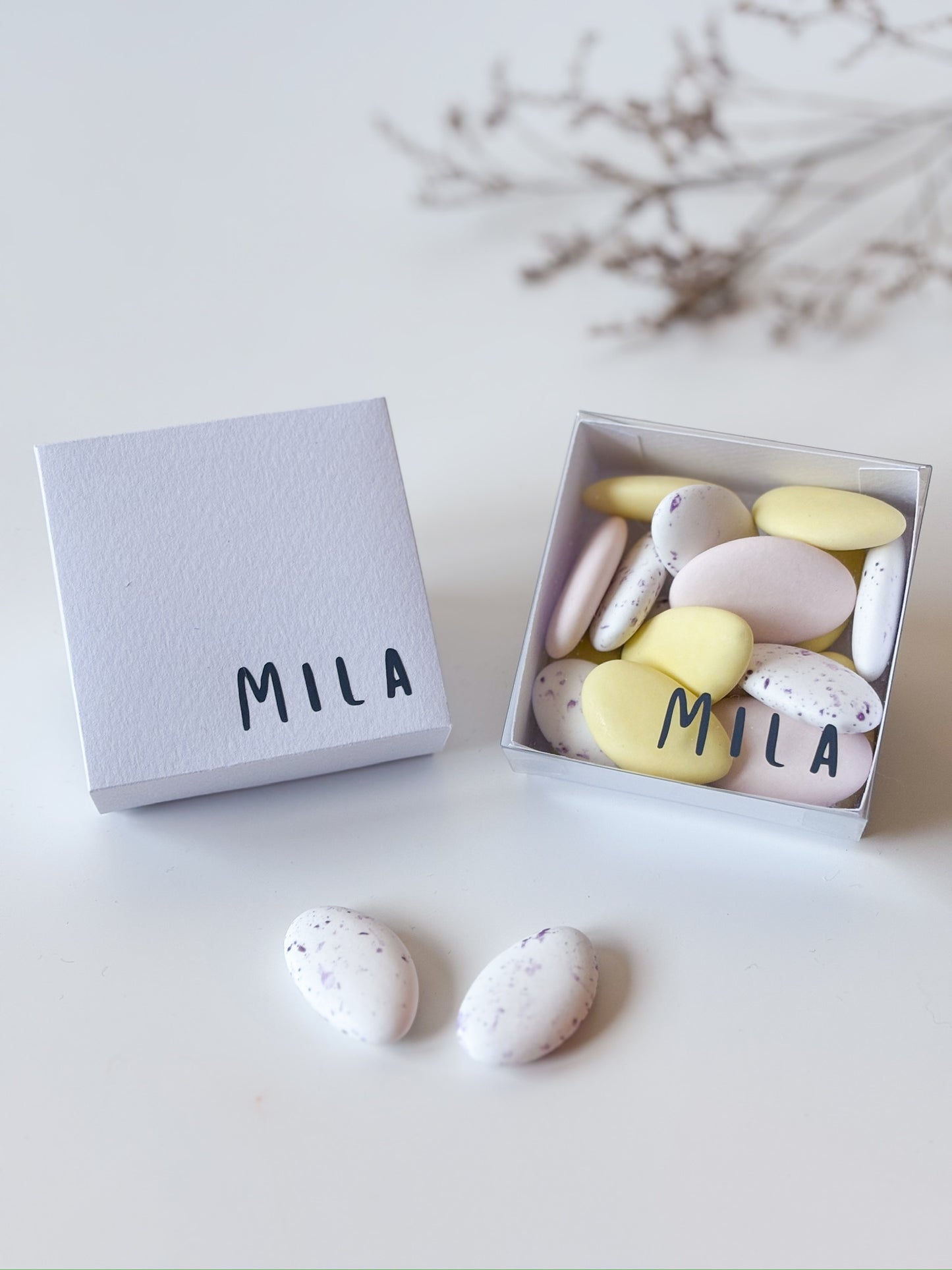 Dekseldoosje in pastel paars voor doopsuiker - Atelier D