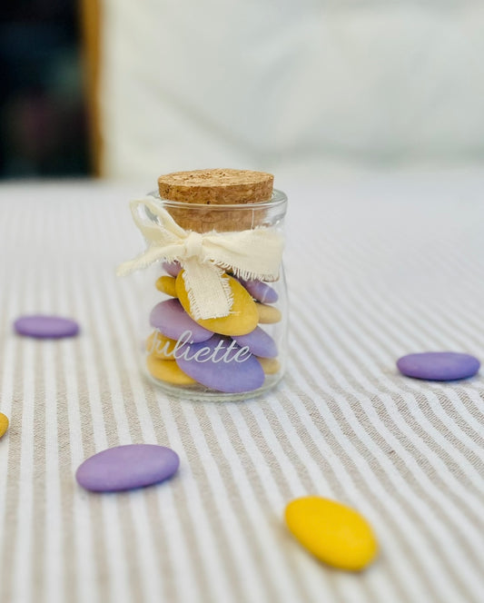 Honingpotje in glas met kurken dop voor doopsuiker - Atelier D
