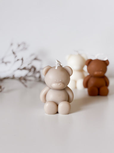 Kaars beertje (groot) Nieuw - Beige