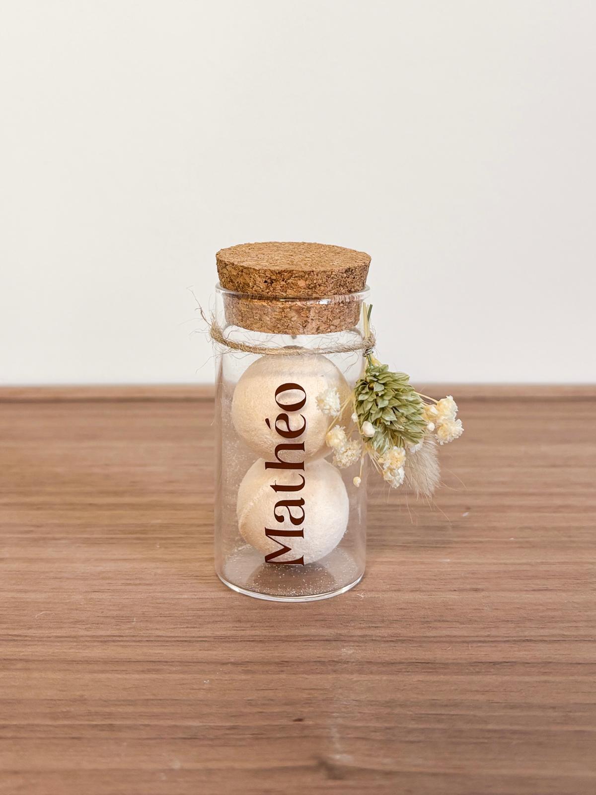 Proefbuisje in glas met kurken dop voor doopsuiker - Atelier D