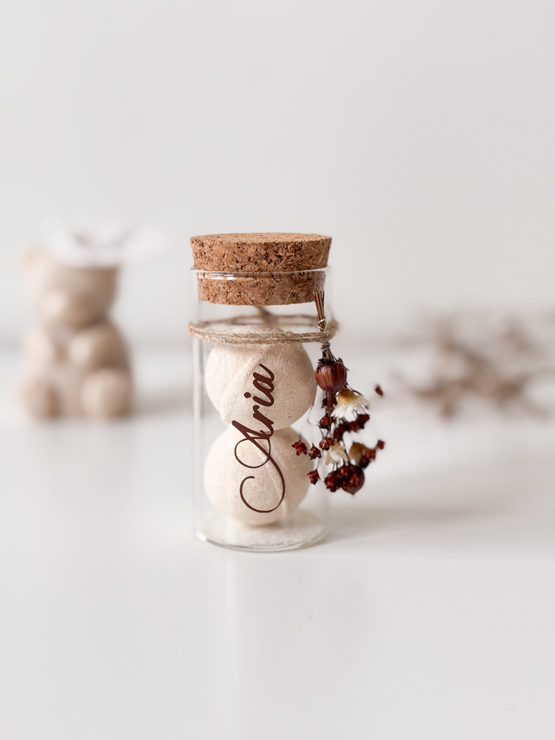 Proefbuisje breed met kurken dop voor doopsuiker - Atelier D