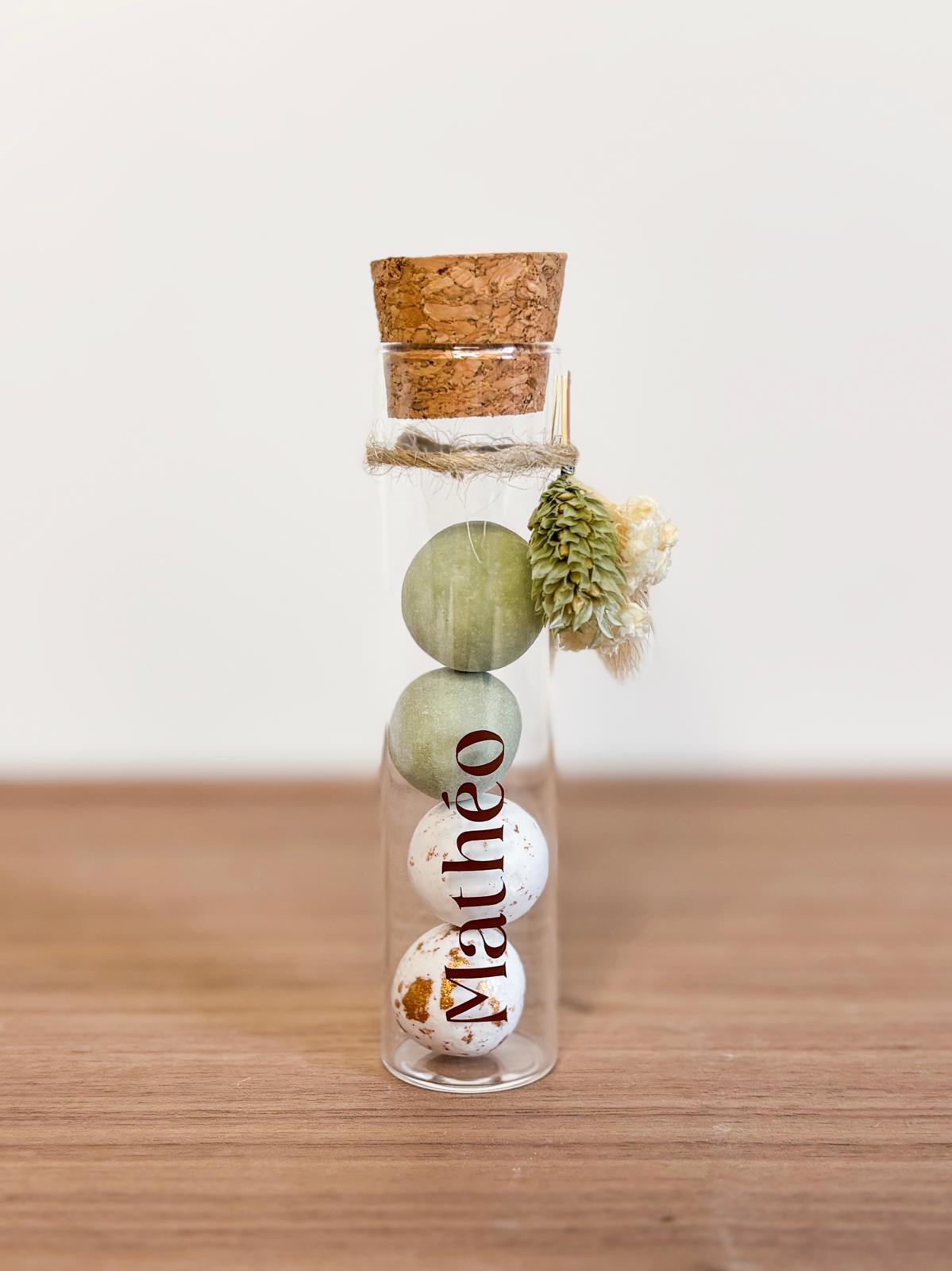 Proefbuisje in glas met kurken dop voor doopsuiker - Atelier D