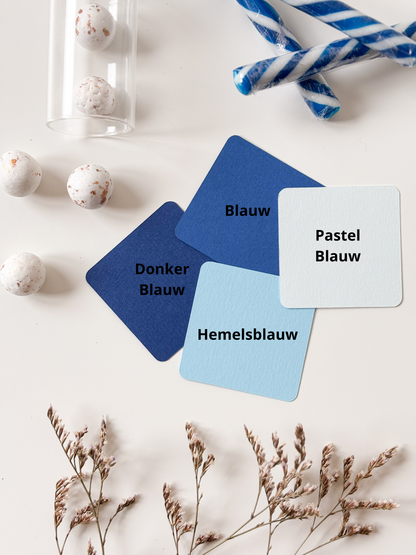 Staalkaartjes in blauwe tinten voor doosjes voor doopsuiker - Atelier D