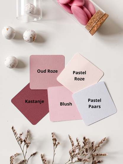 Staalkaartjes in roze tinten voor doosjes voor doopsuiker - Atelier D
