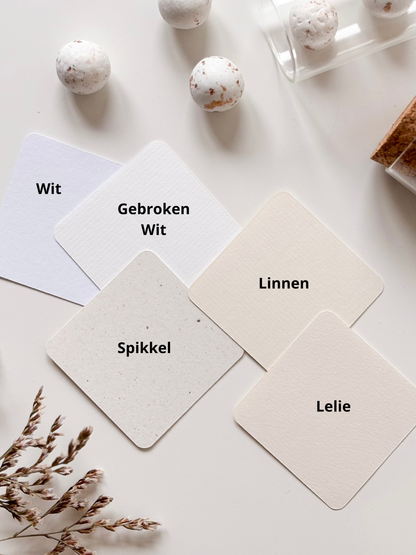 Staalkaartjes in witte tinten voor doosjes voor doopsuiker - Atelier D