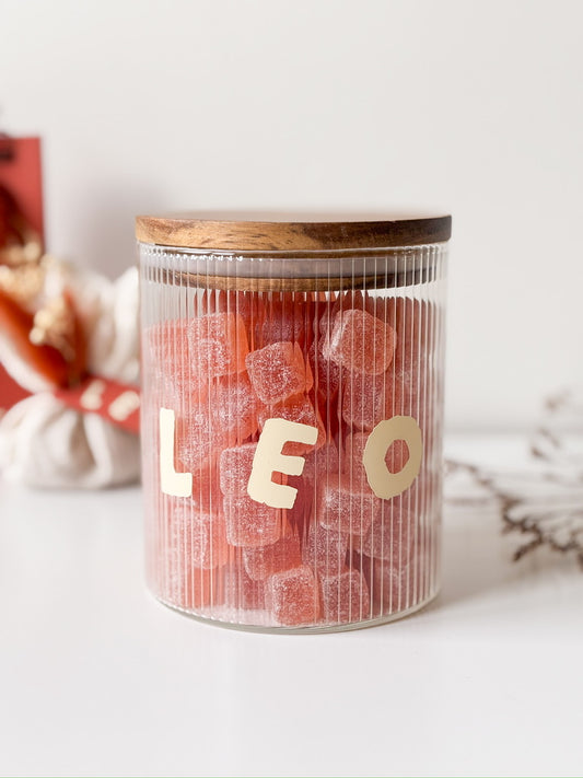 Uitdeelpot in glas met ribbels voor doopsuiker - Atelier D