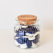 Uitdeelpot in glas met ribbels en kurk deksel voor doopsuiker. doopsuiker zelf maken.