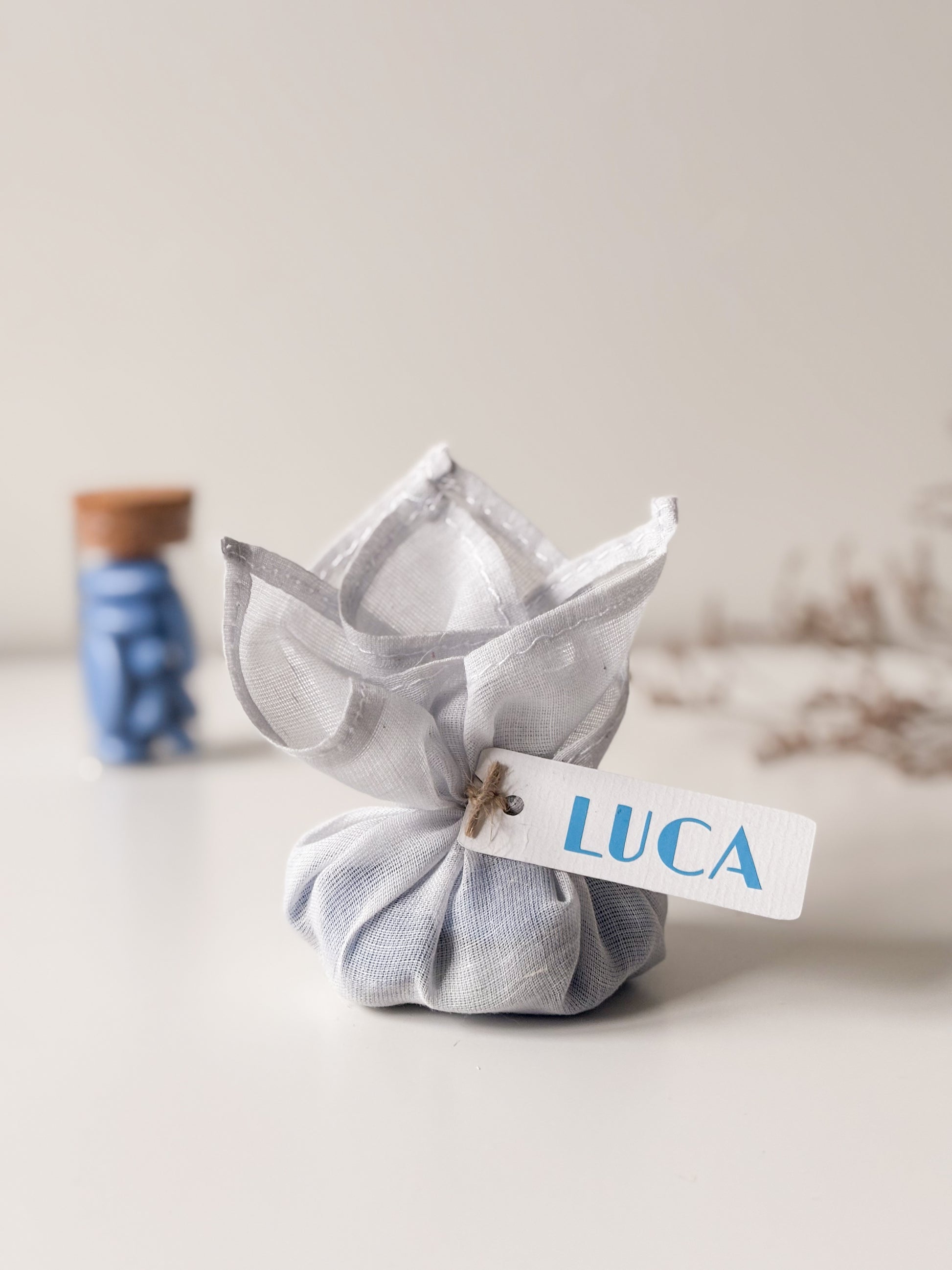 Zijden zakje blauw voor doopsuiker - Atelier D