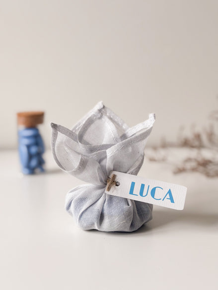Zijden zakje blauw voor doopsuiker - Atelier D