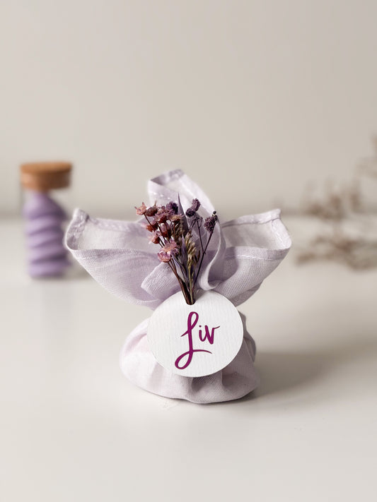 Zijden zakje lila voor doopsuiker - Atelier D