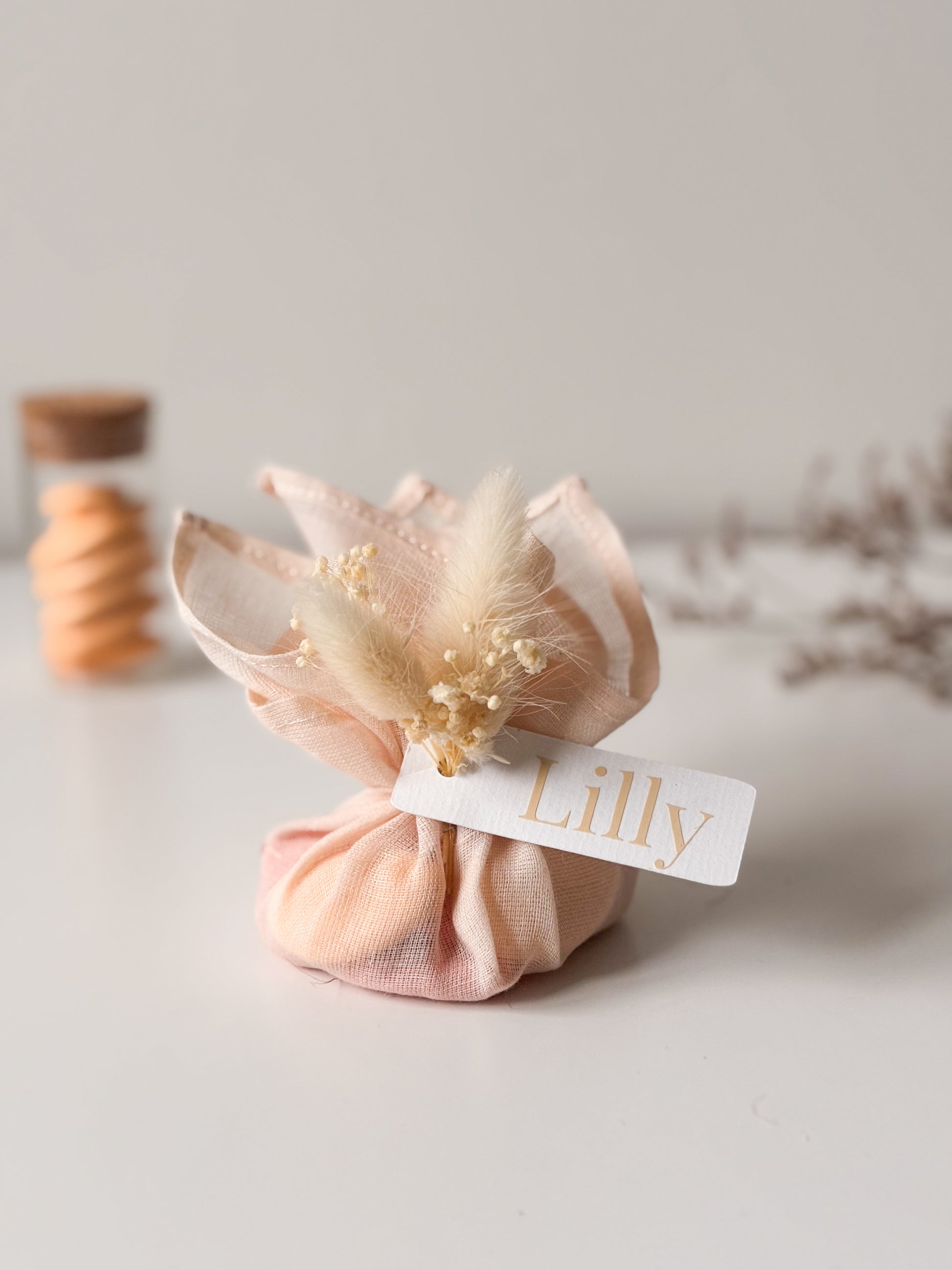 Zijden zakje roze voor doopsuiker - Atelier D